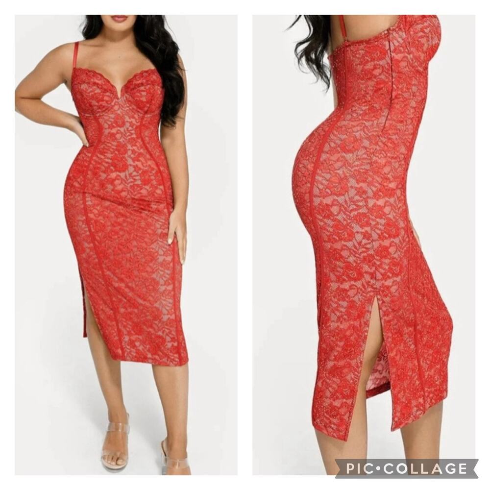 Popilush Red Lace Bodycon Dress Built In Shapewear Size 2X